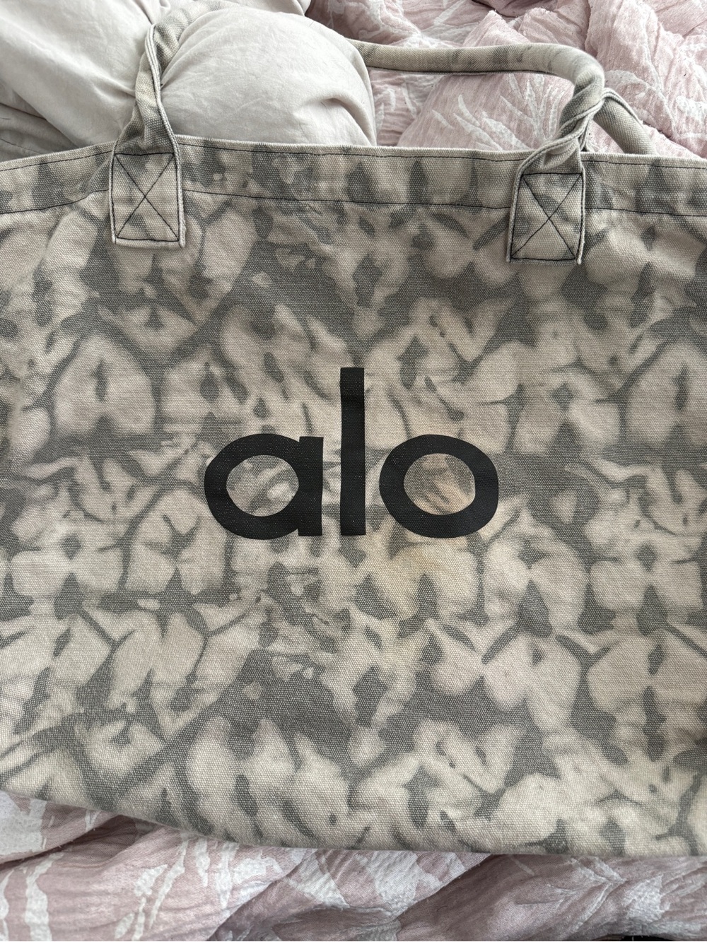 ALO Yoga Gray Tie-Dye Canvas Tote with Black Logo